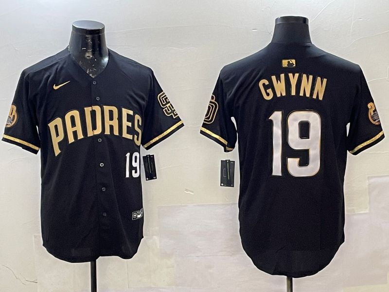 Men San Diego Padres 19 Gwynn Black Gold Game 2025 Nike MLB Jersey style 1